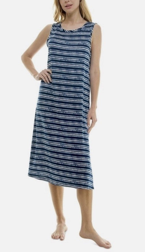 Roudelain Women's Printed Sleeveless Nightgown - Quartz Stripe, LARGE