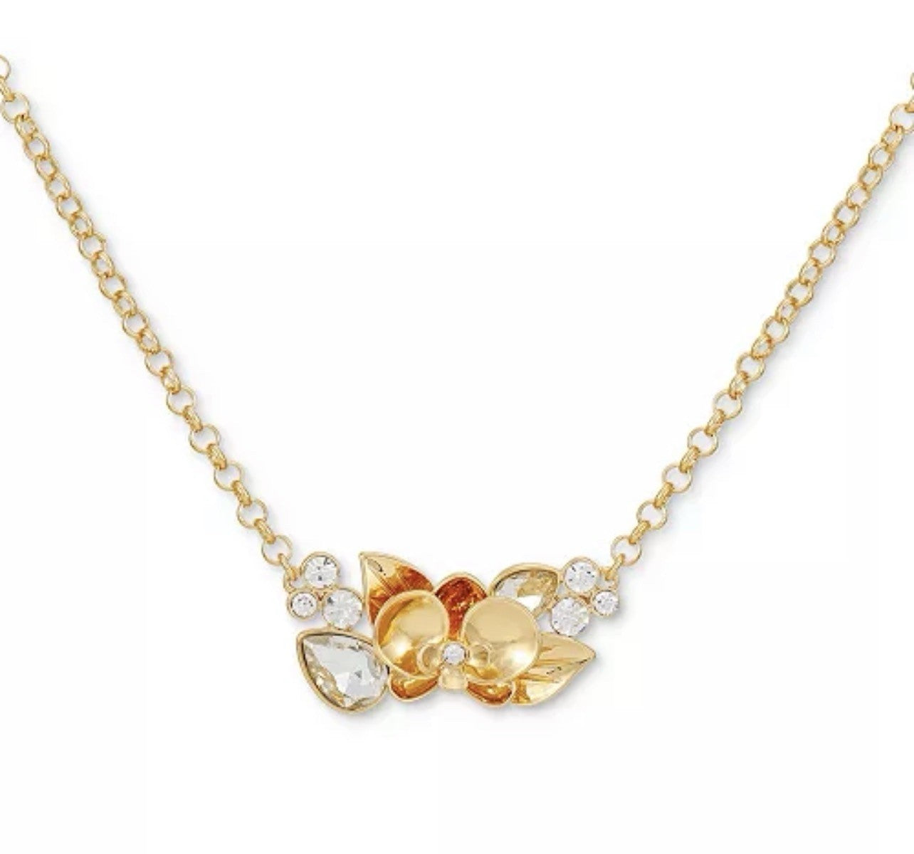 Guess Gold-Tone Crystal Flower Statement Necklace, 16" + 2" Extender - Gold