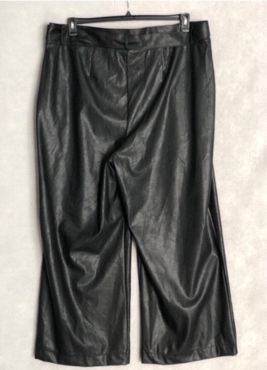 Nina Parker Black Solid Plus Women's Faux Leather Belted Wide Leg Pants NWT 16W