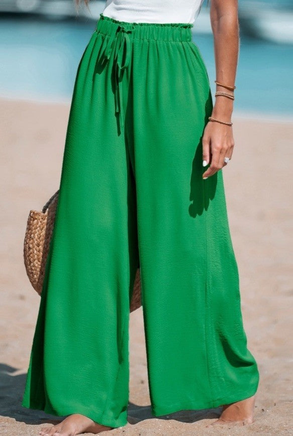 Cupshe Women's Summer Lovin Drawstring Wide-Leg Pants Green L