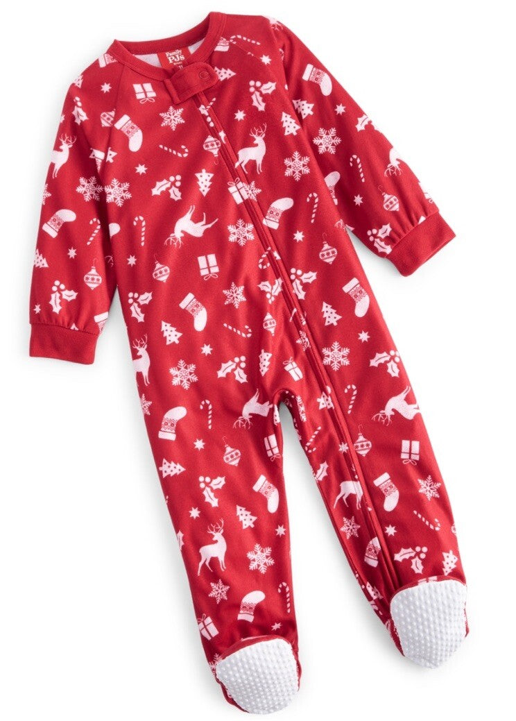 Matching Family Pajamas Baby Merry One-Piece Footed Pajamas ,Merry Red 24 Month