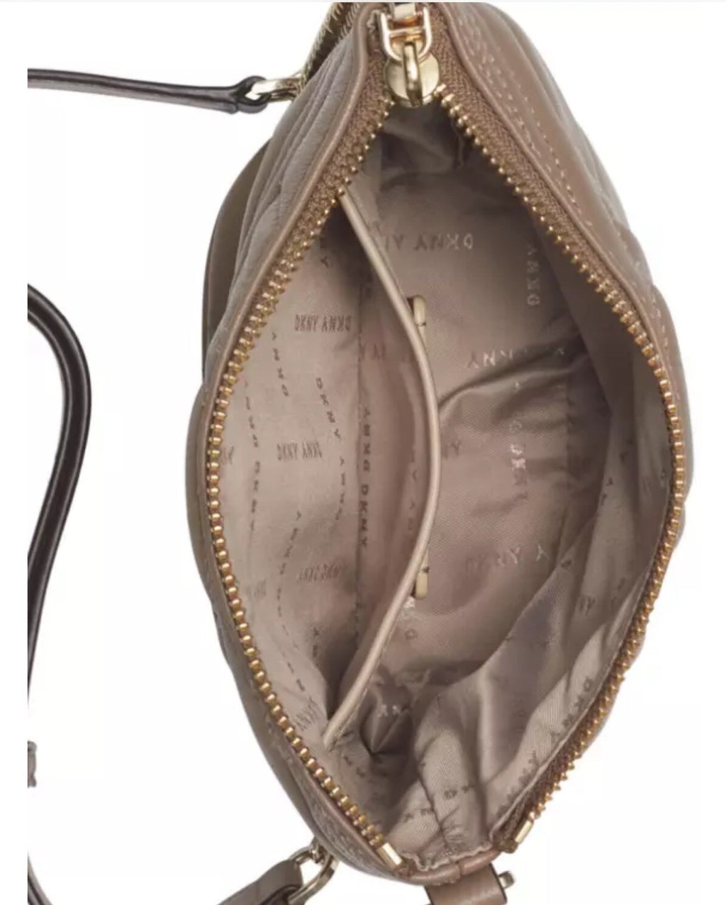 DKNY Allen Crossgrid Bucket Bag Crossbody Soft Leather Quilted Tan Top Zip NEW