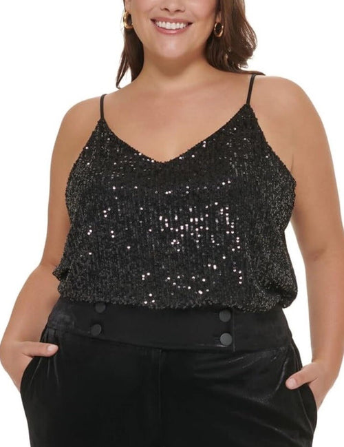 Calvin Klein Women's Black Sequined Camisole Top Plus Size 2X