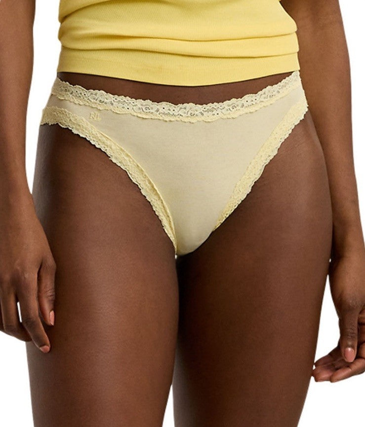 Lauren Ralph Lauren Womens Cotton & Lace  Bikini Brief S Lemon Chiffon