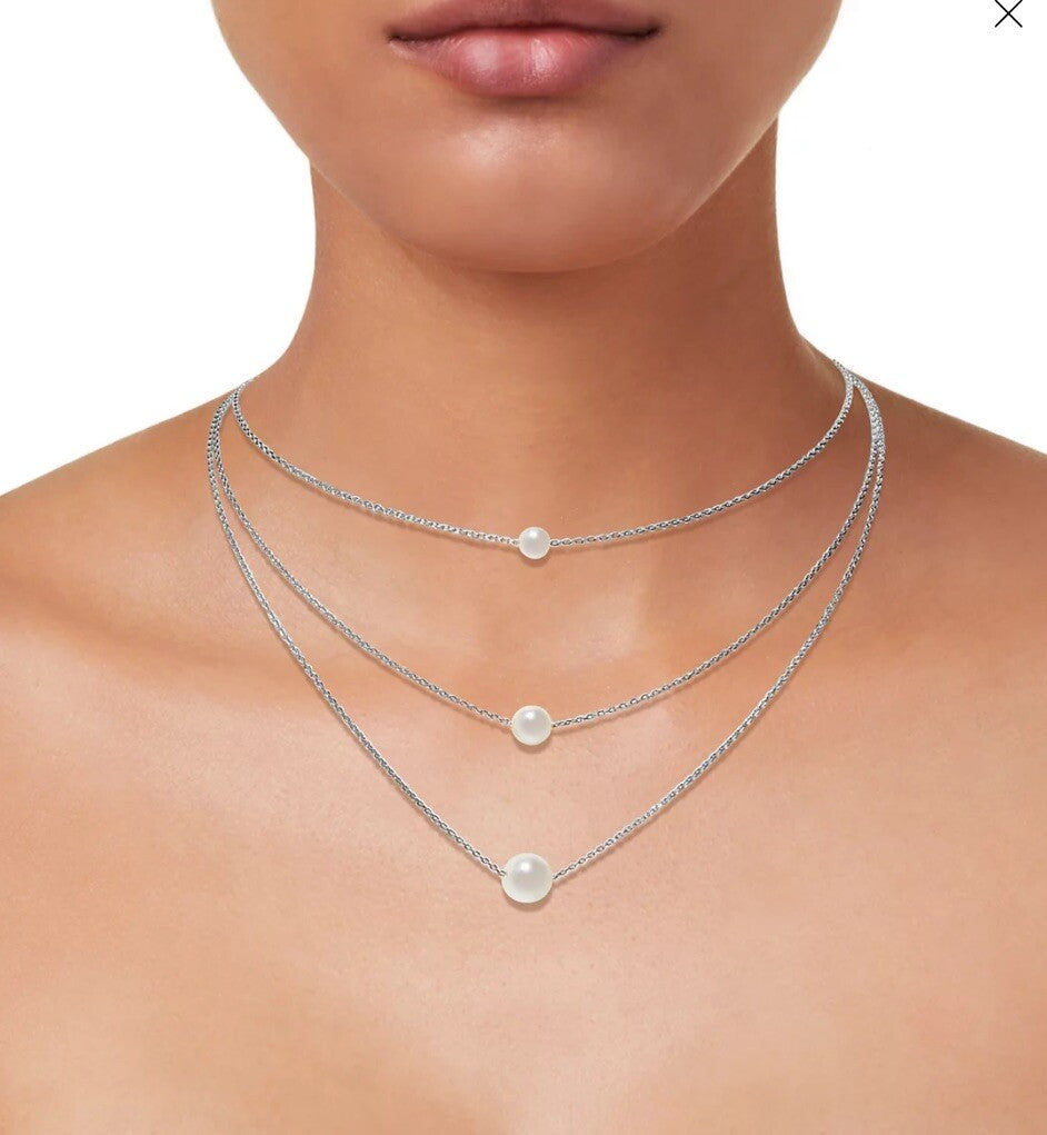 And Now This White Simulated Imitation Pearl Triple Layer Necklace Gold Tone