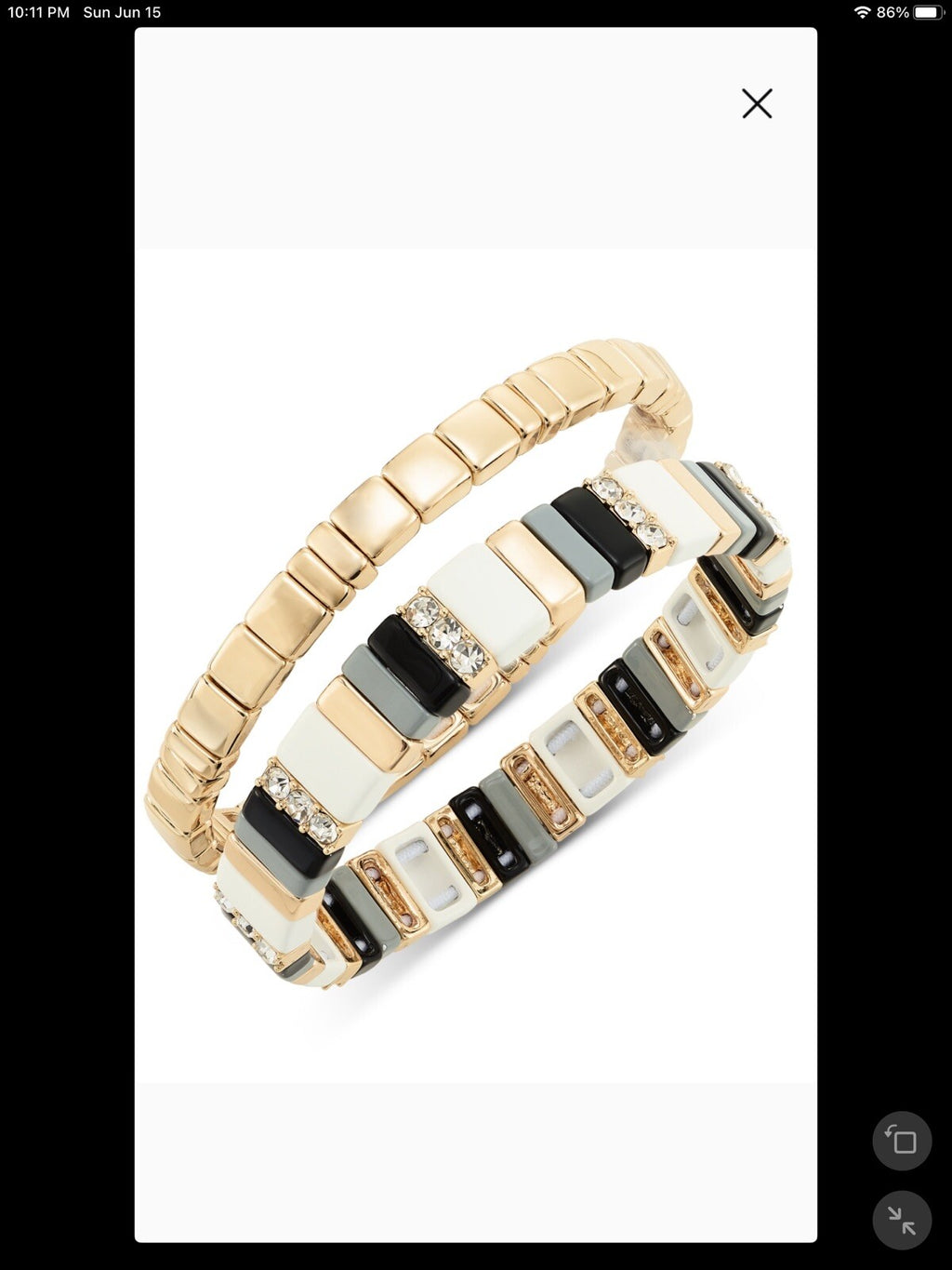 On 34th Gold-Tone 2-Pc. Set Pavé & Multicolor Bar Stretch Bracelets, 