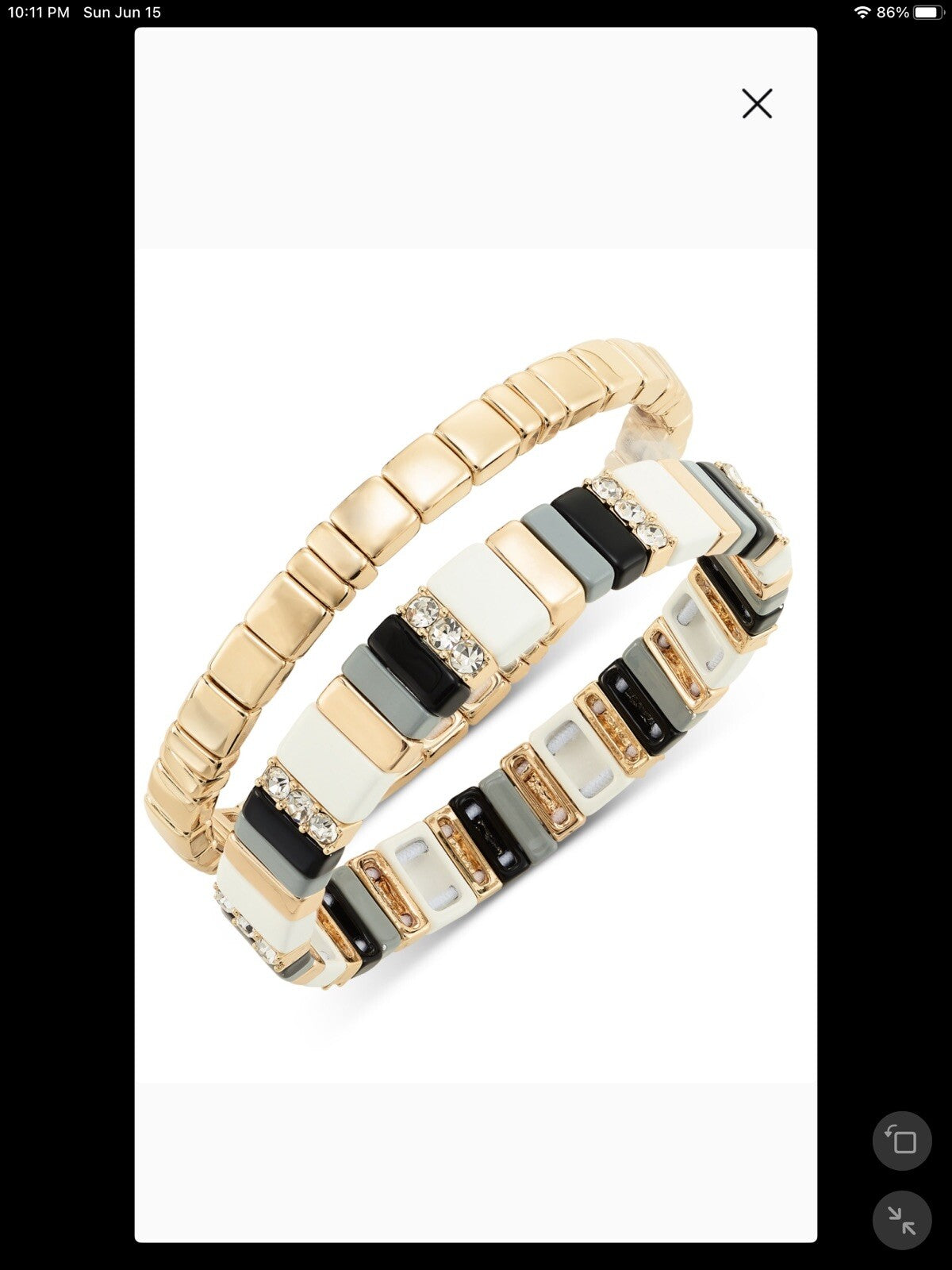 On 34th Gold-Tone 2-Pc. Set Pavé & Multicolor Bar Stretch Bracelets, 