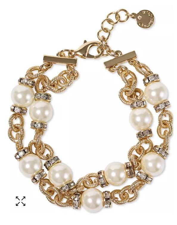 Charter Club Gold-Tone Pavé Rondelle Bead & Imitation Pearl Double-Row 