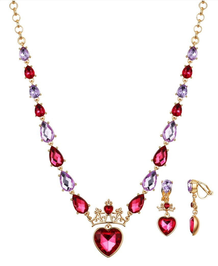 Disney Kid's Princess Tiara Red Heart Necklace and Earring Set