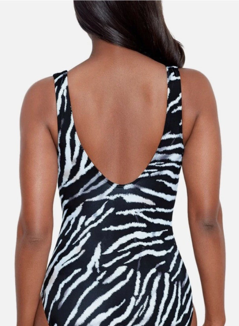 Miraclesuit Tigre Sombra Escape Underwire One-Piece Swimsuit Black/White, US 8