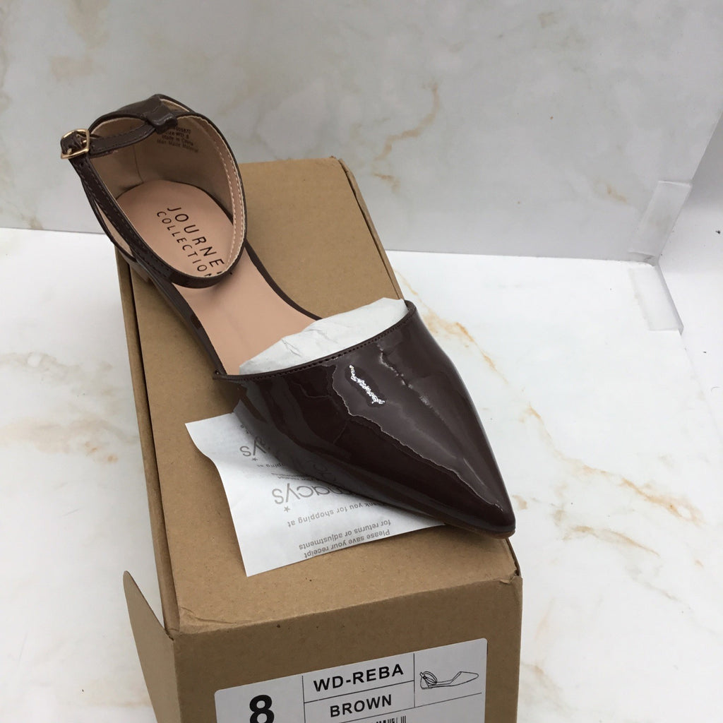 Journee Collection Women's Reba Ankle Strap Pointed Toe Flats Brown 8