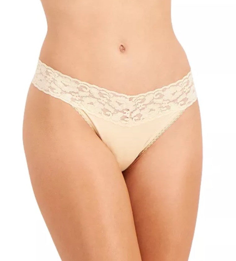 I.N.C. International Concepts Women's Lace-Trim Thong Underwear Almond Latte M