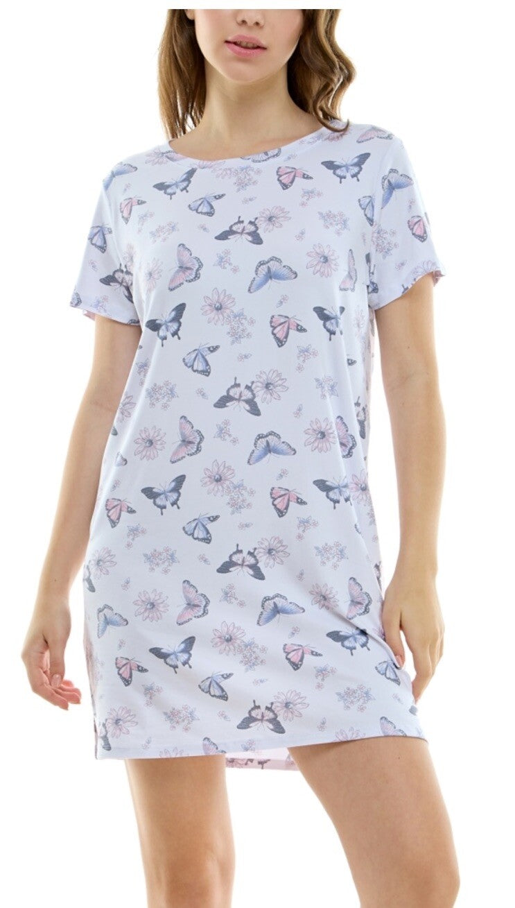 ROUDELAIN Women's Printed Short-sleeve Sleepshirt In Allie Butterflies Size M