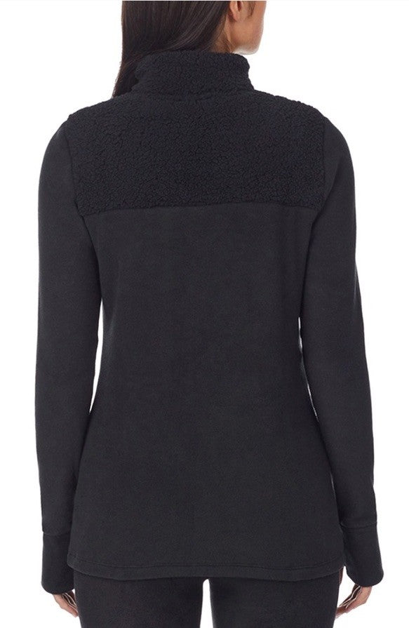 Cuddl Duds Fleecewear Long-Sleeve Collared Top Black L