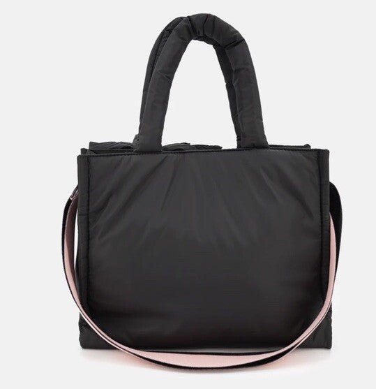 LIKE DREAMS Serenity Bow puffer nylon small women's tote crossbody bag -BLACK