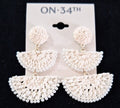 On 34th Cream Woven Raffia Drop Tower Earrings Hardware 