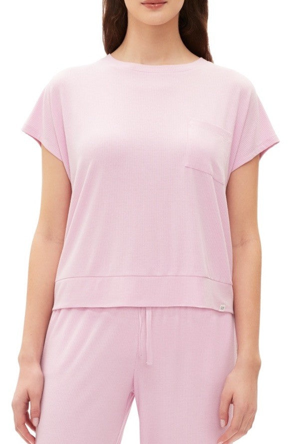 Gap GapBody Women's Ribbed Short-Sleeve Pajama Top - Butterfly Pink, X-LARGE