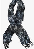 Steve Madden Women's Vibrant Rose Jacquard Blanket Scarf With Fringe, Denim, O/S