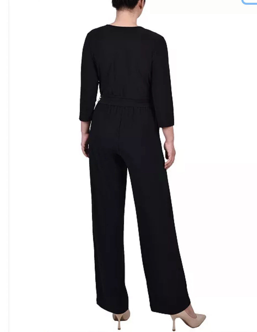 NY Collection Jumpsuit Womens Size Small Petite PS Black 3/4 Sleeve Belted New