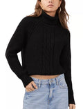 1.STATE Women's Turtleneck Back-Cutout Raglan-Sleeve Sweater Black S