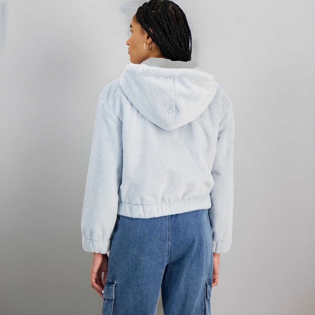 Planet Heart Juniors' Faux-Fur Cozy Zip-Front Jacket Blue Opal M