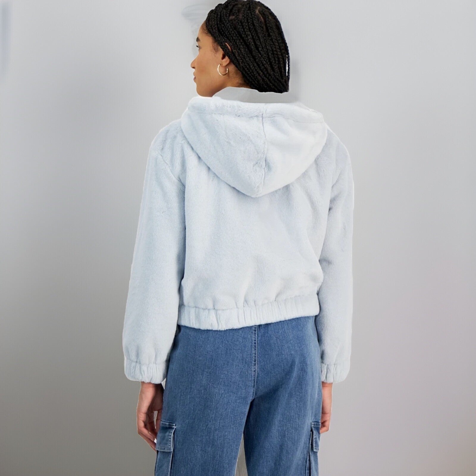 Planet Heart Juniors' Faux-Fur Cozy Zip-Front Jacket Blue Opal M