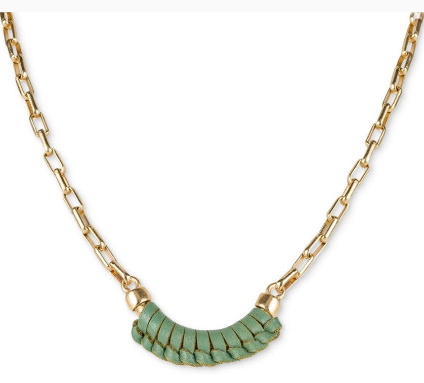 Patricia Nash Gold-Tone Sorella Green Leather Wrapped Crescent Necklace 