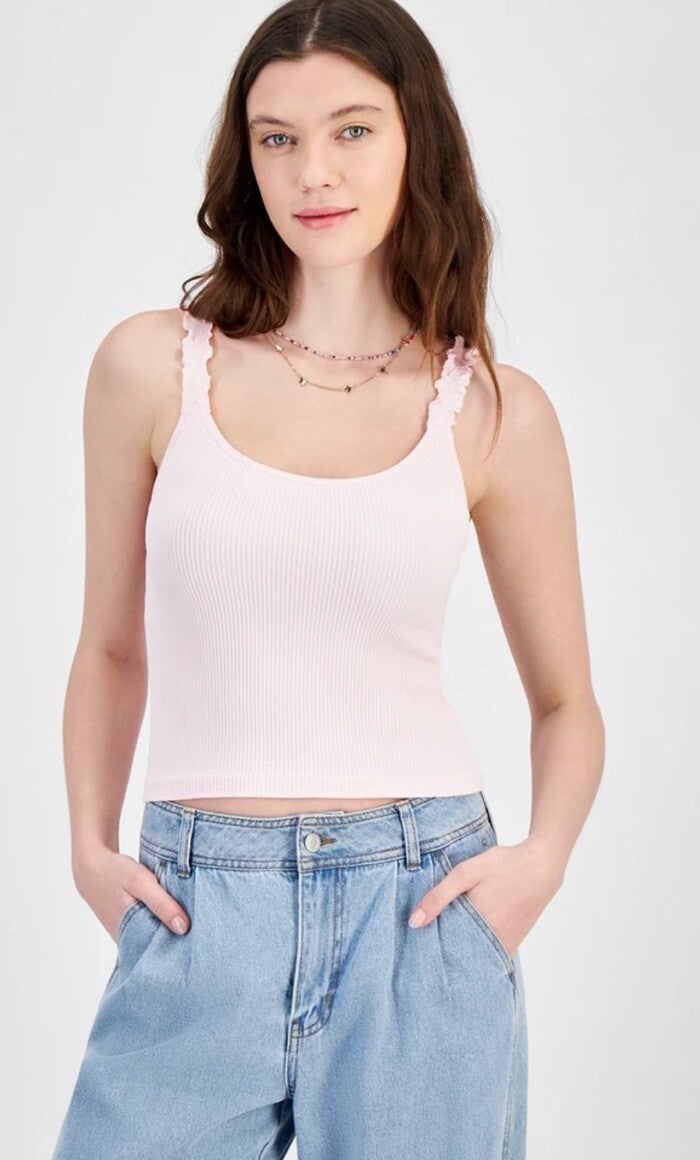 Hippie Rose Juniors' Ruffle Strap Seamless Tank Pink XS