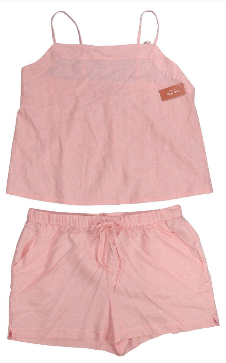 State of Day 2-Piece Linen/Rayon Blend Cami & Shorts Women's XXL Satin Pink
