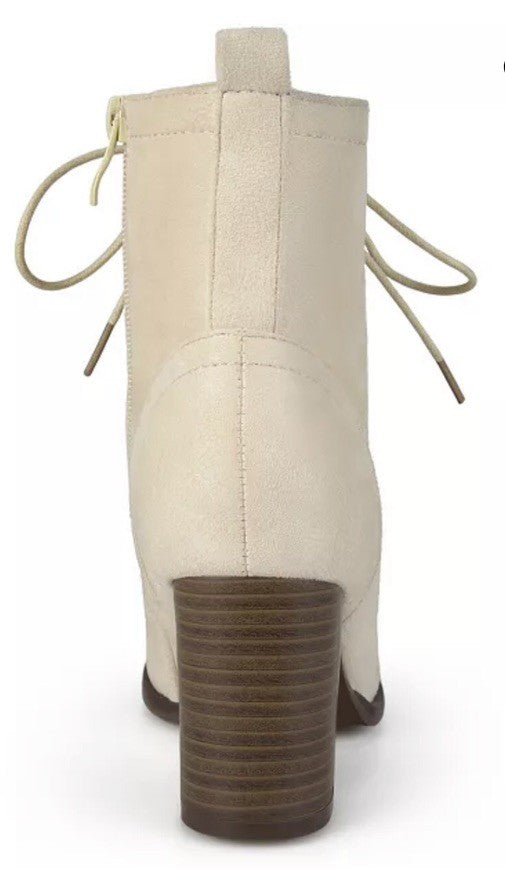 Journee Collection Women's Baylor Lace Up Stacked Heel Booties Bone 11