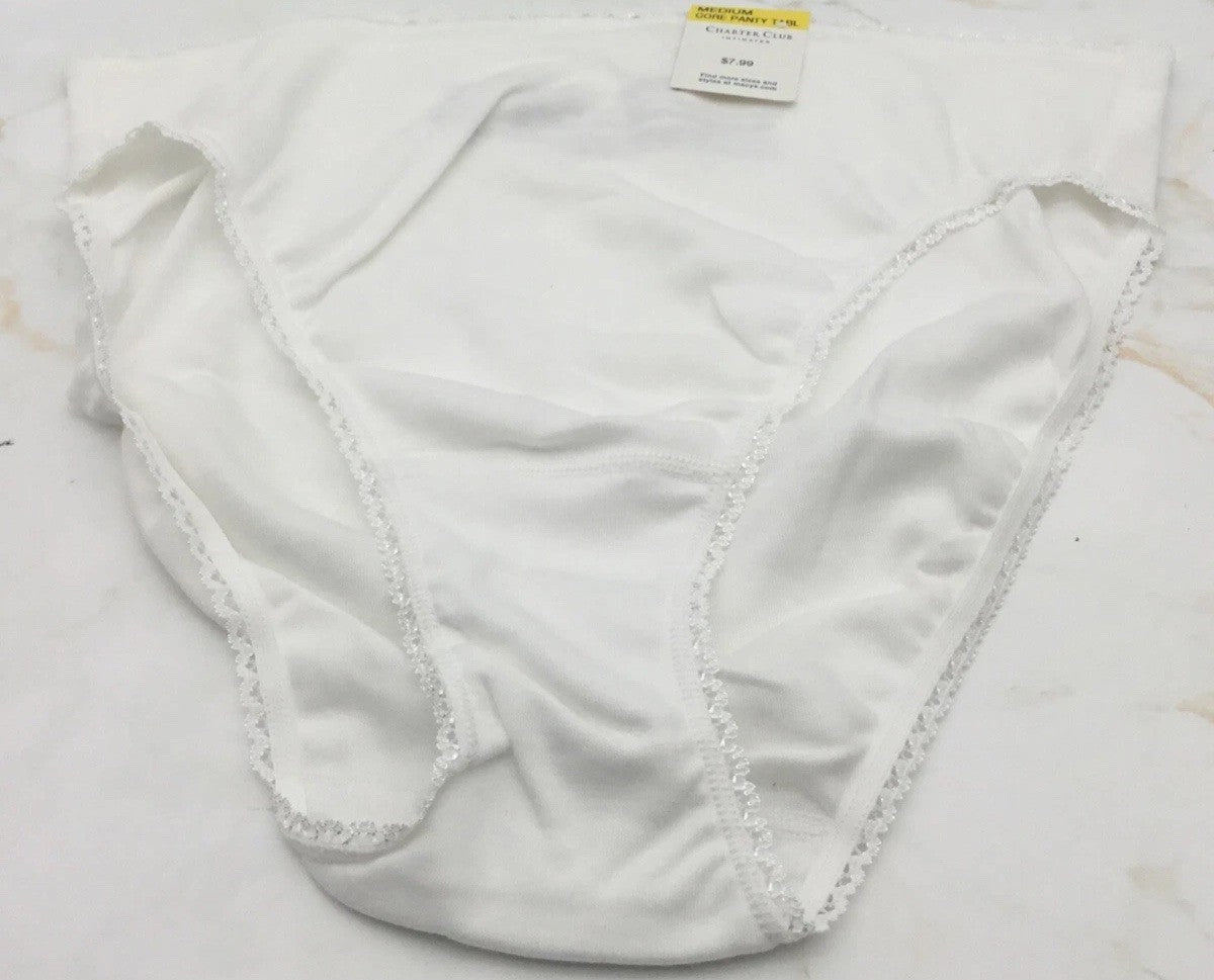 Charter Club Women's Everyday High-Cut Cotton Lace Trim Briefs 100117228 White M