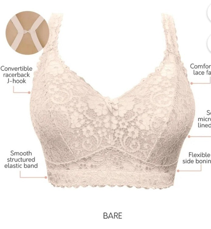 PARFAIT Plus Size Adriana Wire-Free Lace Bralette 38E Color Bare 