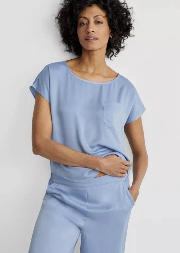 State of Day Women's 2-Pc. Crepe de Chine Short-Sleeve Pajama Blue XXL
