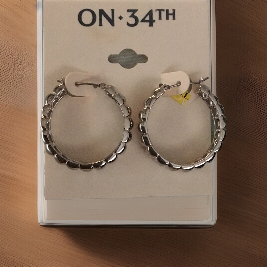ON 34TH Women's Twisted Hoop Earrings Silver Tone Length 1 3/5"