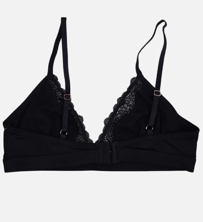 INC International Concepts Satin w/Lace Trim Bralette Style Women's Bra XL Black