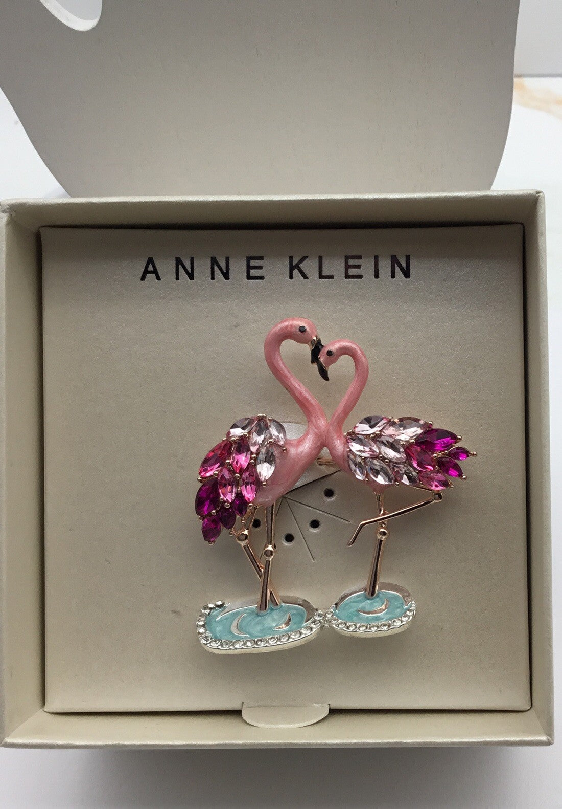 Anne Klein Gold Tone Color Crystal Flamingo Pin
