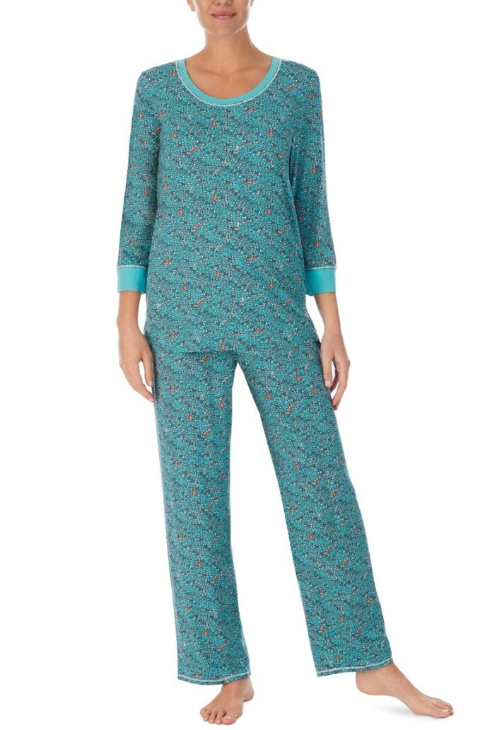 Cuddl Duds Women's Printed 3/4-Sleeve Pajamas Set Small Multicolored 
