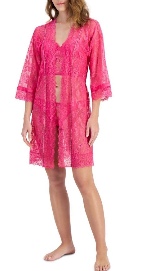 I.N.C. International Concepts Women's Embellished Lace Robe Pink S
