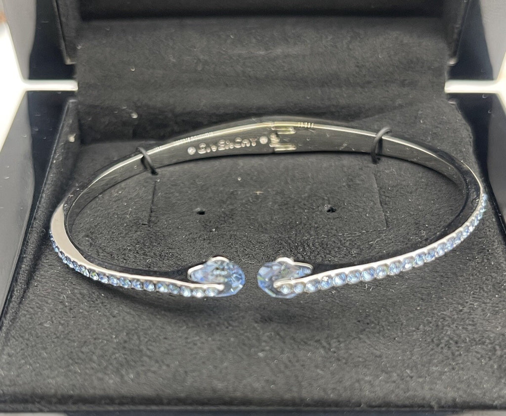 GIVENCHY SILVER TONE BLUE CRYSTALS BANGLE BRACELET 