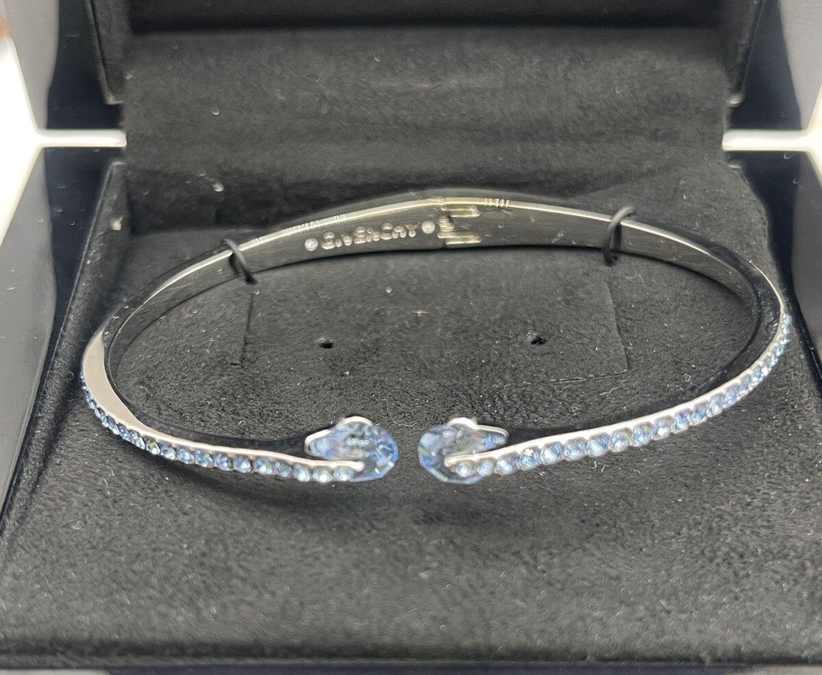 GIVENCHY SILVER TONE BLUE CRYSTALS BANGLE BRACELET 