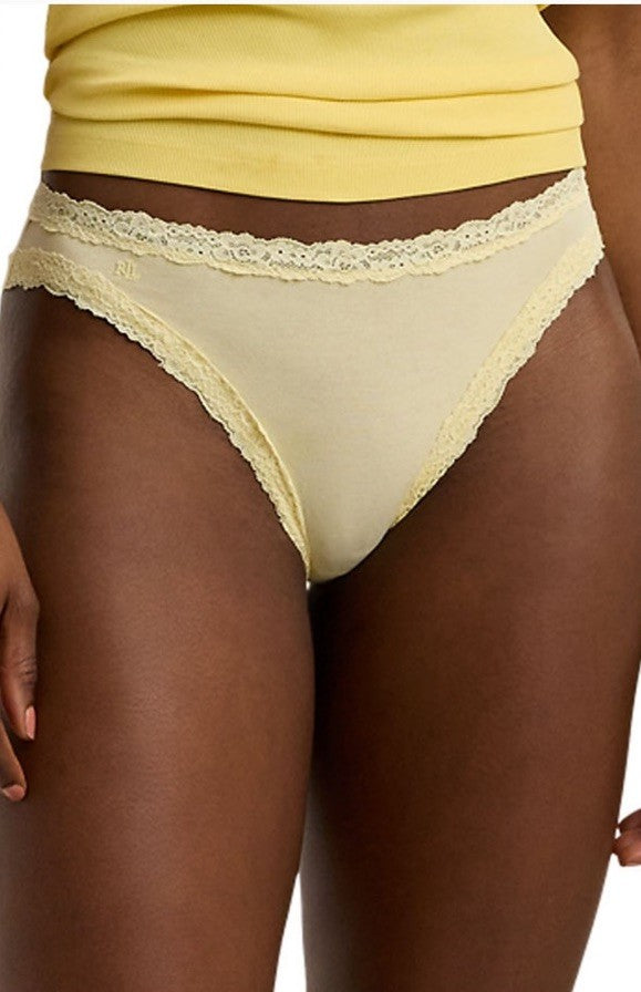 Lauren Ralph Lauren Womens Cotton & Lace  Bikini Brief  XXLLemon Chiffon