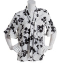 Kasper Womens Blouse Top Printed Tie Neck Ruffle Sleeve Vanilla Ice/ Black Sz M