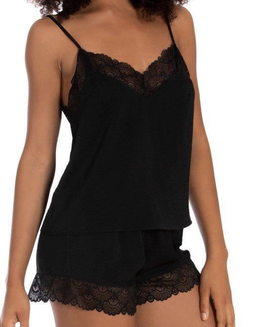 Midnight Bakery Women's Astrid Solid Hammered Satin Cami-Top Set Black XL
