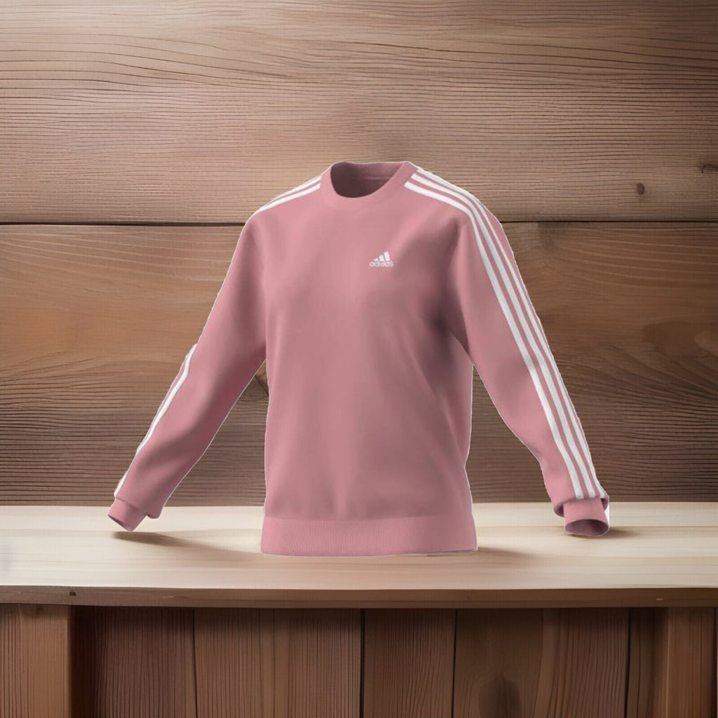 adidas Women's 3-Stripe Cotton Fleece Crewneck Sweatshirt S Pink Spark