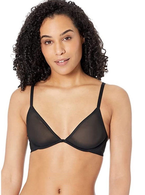 Calvin Klein Women's Sheer Marquisette Unlined Plunge Bra 32A Black 