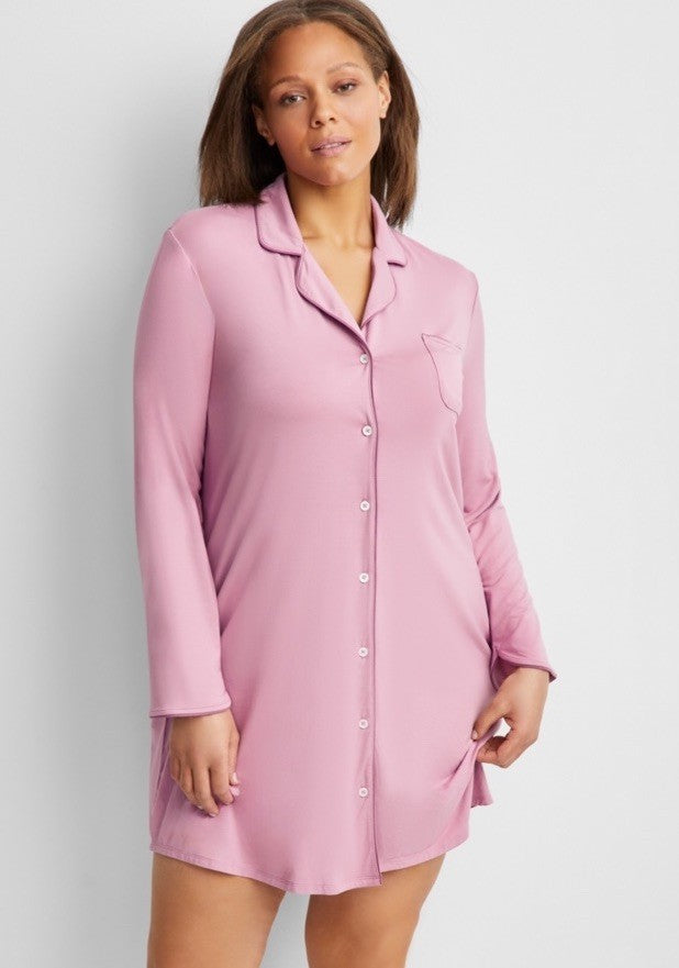 State of Day Women's Notch Collar Sleepshirt. Mauve Orchid S