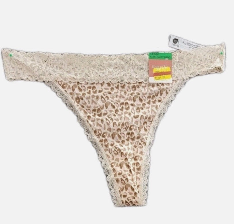 State of Day Women's Cotton Blend Lace-Trim Thong Underwear Multi Animal XL