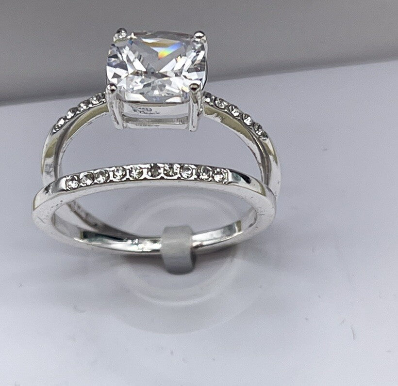 Charter Club rhodium plated silver tone cubic zirconia wedding ring set
