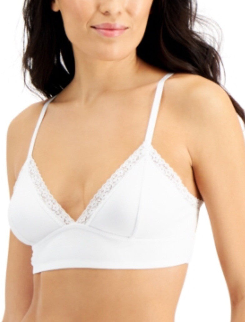 Jenni On Repeat Wide Lace Trim Cotton Bralette White, Size Large , New