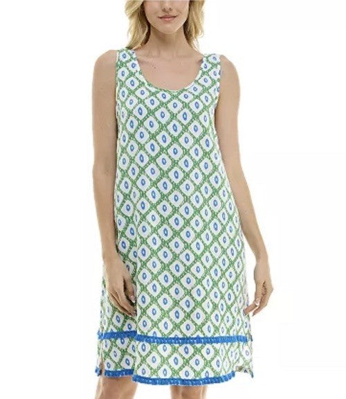 Roudelain Women's Printed Tassel-Trim Tank Nightgown Cardomon Geo L